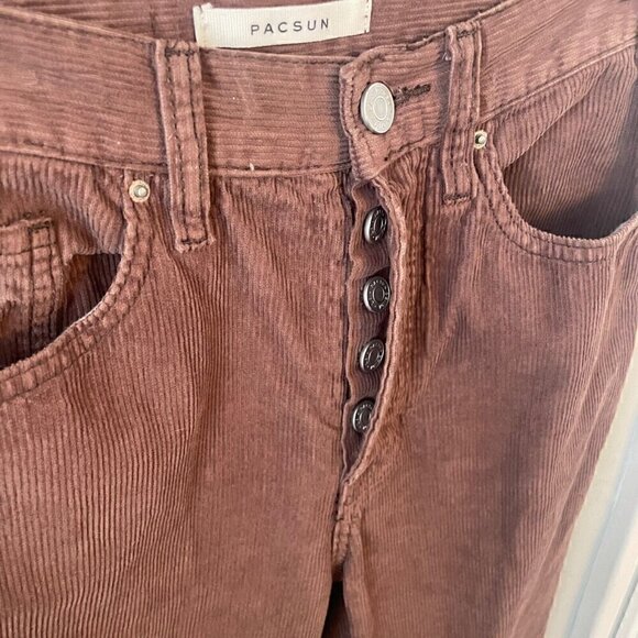 Women's 24 Brown Corduroy High Rise Bootcut Button Y2K - Picture 4 of 8